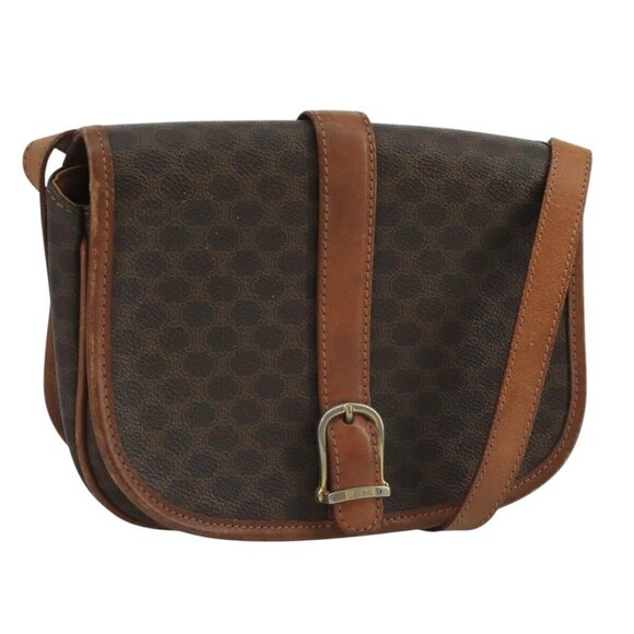 CELINE Macadam Canvas Shoulder Bag PVC Leather Brown - Picture 1 of 14